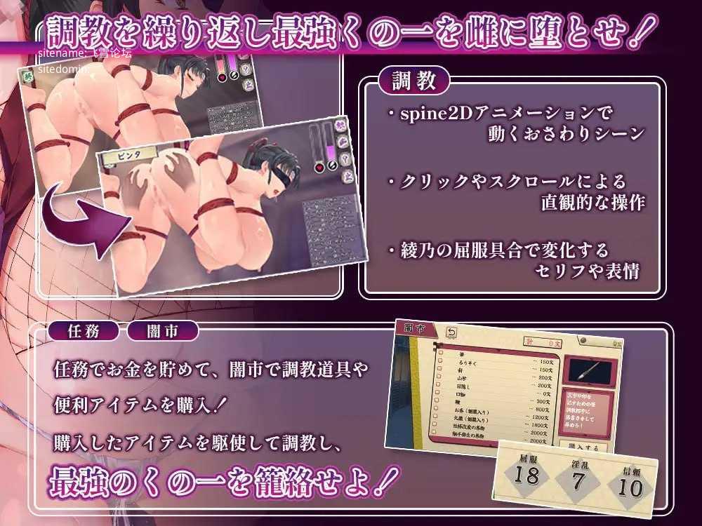 女忍者绫乃养成录 —被敌所俘的女忍之二十日—/くノ一綾乃調教録 ー敵に囚われた女忍の二十日間ー/AI汉化+动态 SLG PC端 汉化版 预览图